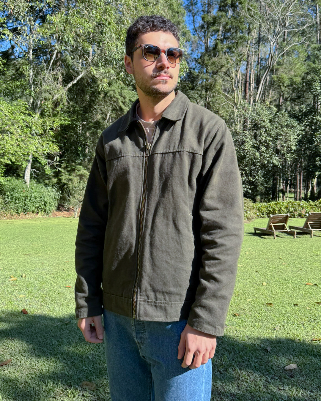 Jaqueta em lona verde musgo modelo work